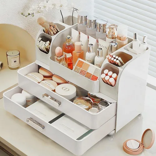 Miniatura 4 de Organizador de maquillaje con cajones para tocador, organizador de encimera de baño con soporte para brochas, organizador de almacenamiento