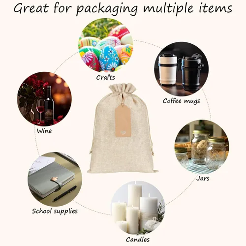Miniatura 3 de Bolsas de arpillera con cordón de 8"x12", reutilizables, para bodas, fiestas, uso doméstico