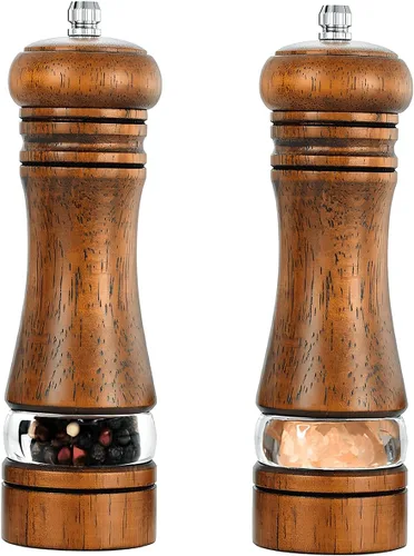 Juego de Molinillo de Sal y Pimienta de 2 Piezas, Molinillos de Sal y Pimienta de Madera de 6.5 Pulgadas con Grosor Ajustable, Molinillo de Pimienta
