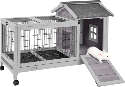 Miniatura 8 de Aivituvin - Conejera de dos pisos con ruedas para conejos, jaula para conejos de interior y exterior con 2 bandejas profundas sin fugas