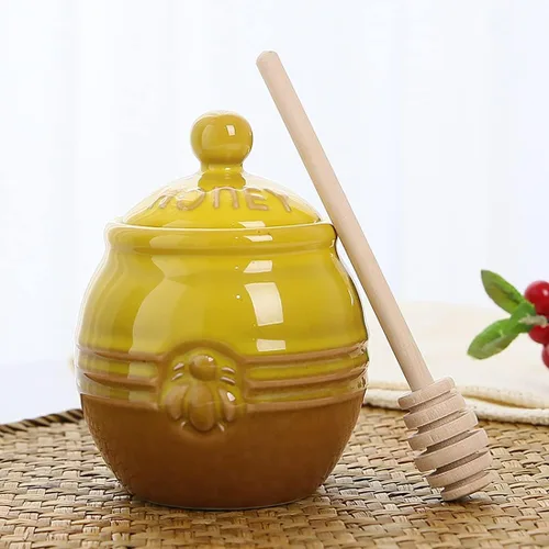 Miniatura 11 de Tarro de Miel Cerámico con Cuchara de Miel de Madera - Tarro de Miel con Cuchara - Tarro de Miel con Soporte, Gran Decoración de Abeja - Decoración