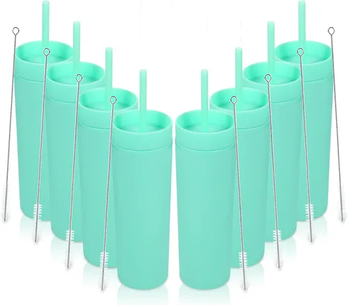 Miniatura 33 de Volhoply Vaso delgado de plástico de 16 onzas con tapa y pajita, paquete de 4 unidades, vasos aislados de doble pared de acrílico mate, sin BPA