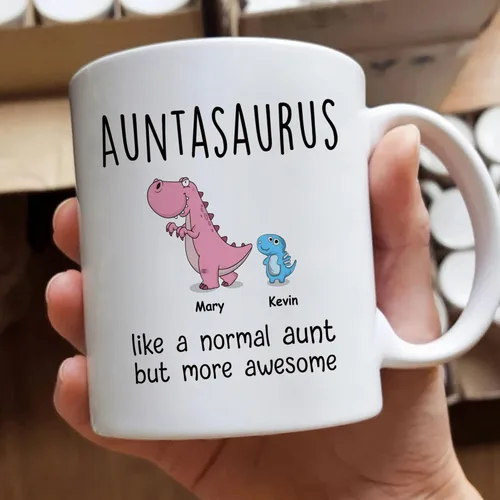 Miniatura 5 de Gossby Taza personalizada (1 niño) AUNTASAURUS Like a Normal Aunt but More Awesome - Taza de café para la abuela de parte de la nieta, nieto