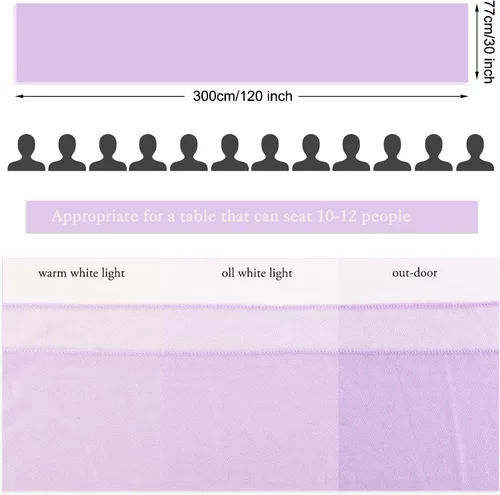 Miniatura 5 de Paquete de 2 caminos de mesa de gasa lavanda de 30 x 120 pulgadas, tela transparente romántica para decoraciones de boda, baby shower de 10 pies