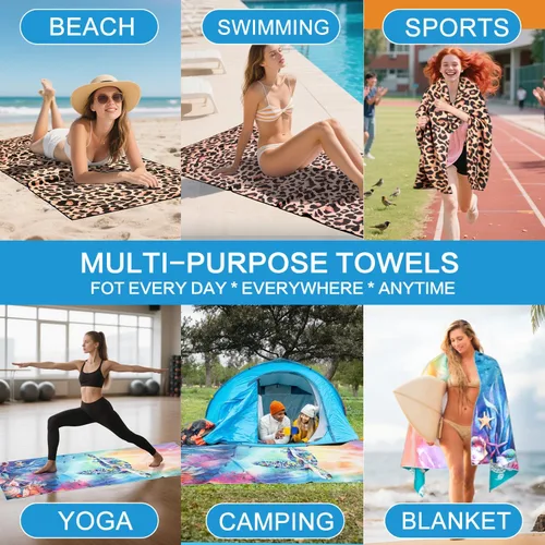 Miniatura 7 de Paquete de 2 toallas de playa ligeras de gran tamaño de 72 x 32 pulgadas, extra grandes, finas sin arena, toallas de viaje, natación, piscina, yoga