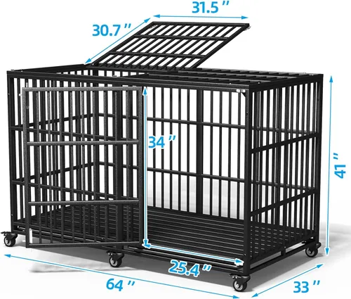 Miniatura 7 de Jaula resistente para perros de 64 pulgadas, indestructible, a prueba de fugas, para perros de ansiedad alta, extra XL, de gran tamaño, para razas