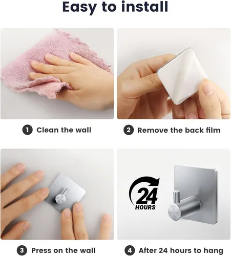 Miniatura 7 de xdgeLoad Ganchos adhesivos para toallas de baño, ganchos de toalla adhesivos plateados, paquete de 8, soportes para toallas