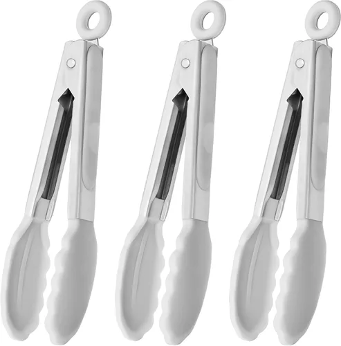 Miniatura 18 de HINMAY Pinzas pequeñas de silicona de 7 pulgadas, juego de 3 unidades, color negro, gris y blanco