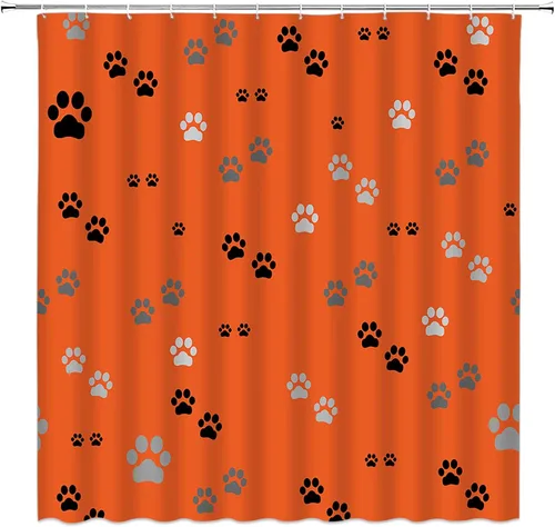 Miniatura 5 de Cortina de ducha con estampado de patas, lindo gato, perro, mascota, pata de mascota, juego de decoración de baño con ganchos