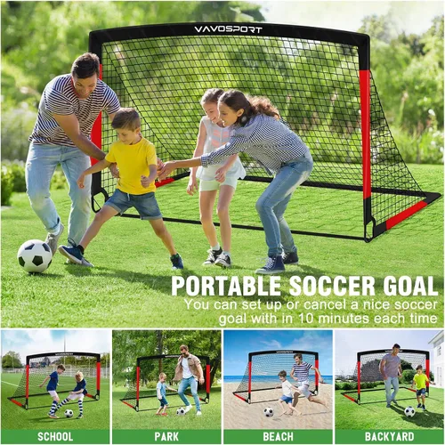 Miniatura 6 de VAVOSPORT Juego de porterías de fútbol para niños para patio trasero, 2 redes portátiles de 4 x 3 / 6 x 4 pies, mini equipo de entrenamiento