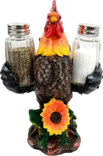 Miniatura 4 de Ebros Country Farm Barnyard Alpha Rooster - Juego de salero y pimentero, juego de figuras de girasol, aves de corral, pollo, condimentos decorativos