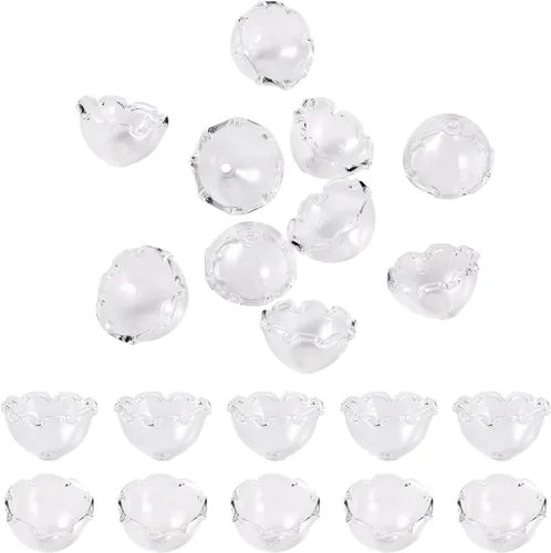 Miniatura 15 de FASHEWELRY 10 piezas Tapas de Flores de Vidrio Hechas a Mano Cuentas Florales de Cristal Transparentes en Forma de Trompeta Espaciadores de Flores a