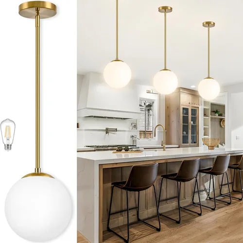 Miniatura 17 de Bagood Lámpara Colgante de Globo de 6" Dorada Lámpara Colgante de Mediados de Siglo Luces Colgantes de Globo para Isla de Cocina Acabado en Latón