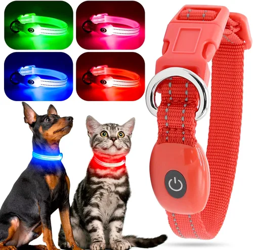 Miniatura 13 de YFbrite Collar de perro iluminado, collar de cachorro con LED recargable por USB, superbrillante, ajustable, luces brillantes para perro para Rojo