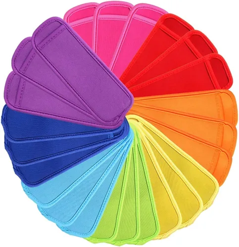 JANYUN Paquete de 24 bolsas reutilizables para paletas de hielo, mangas anticongelantes, 8 colores