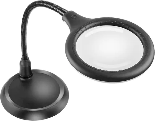 Lupa con luz y soporte, lámpara de aumento regulable 5X, lupa manos libres con luz para leer, pasatiempos, manualidades, banco de trabajo, trabajo