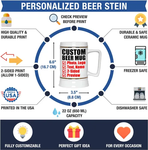 Miniatura 6 de Taza de cerveza personalizada, jarra de cerveza personalizada con texto en imagen, tazas personalizadas con nombre y logotipo, taza de cerámica