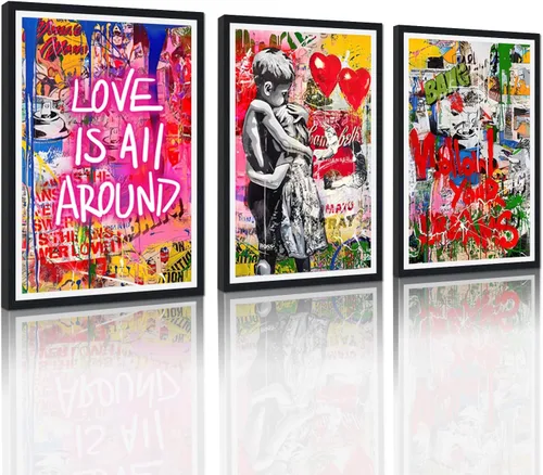 Miniatura 65 de 3 Piezas de Arte de Pared Banksy en Lienzo, Póster de Graffiti, Decoración de Pared con Citas Inspiradoras, Nunca Te Rindas, Obras de Arte para Sala