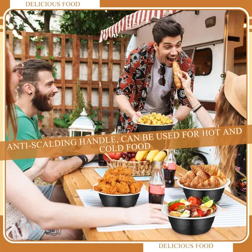 Miniatura 6 de Gejoy 50 cuencos de plástico negros de 23 onzas, desechables pero reutilizables, platos de ensalada y postre para servir el 4 de julio, bodas