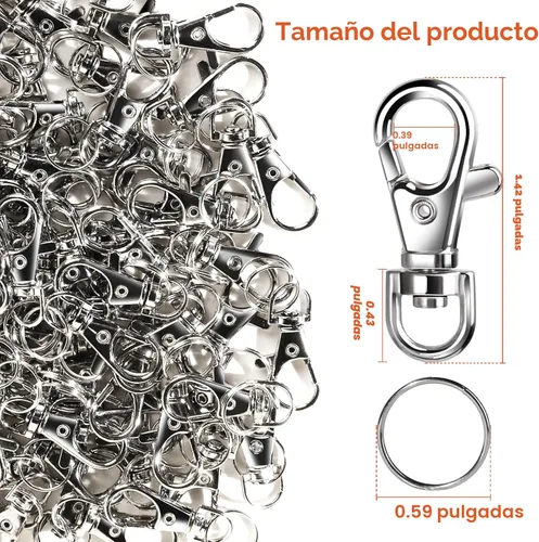 Miniatura 3 de LEOBRO 160 piezas de cierres de garra de langosta y llaveros, kit para hacer llaveros, 80 piezas de clips de llavero y 80 piezas de anillos