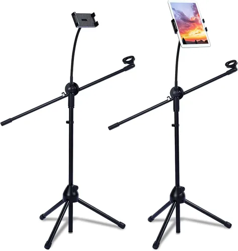 Miniatura 8 de Sherr Soporte de micrófono de 2 piezas, soporte de micrófono de altura ajustable con doble clip, soporte de trípode universal resistente plegable