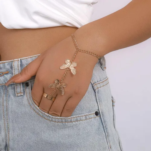 Miniatura 6 de Caiyao Pulsera de anillo punk de serpiente de mariposa, serpiente y araña, pulsera de anillo de dedo de serpiente bohemia, arnés de mano, pulseras