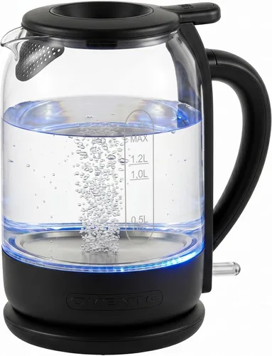 Hervidor Eléctrico OVENTE con Vidrio de Borosilicato de 1.5L, Calentador de Agua de Ebullición Rápida de 1500W para Café o Té, Tapa Fácil de Llenar,