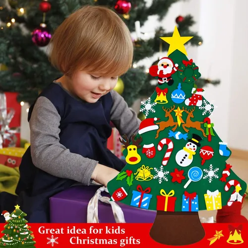 Miniatura 7 de THAWAY Árbol de Navidad de fieltro para niños pequeños con 34 adornos desmontables, para colgar en la pared de la puerta de los niños, regalos