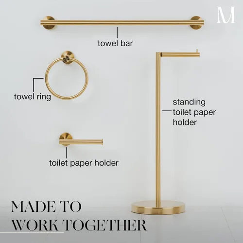Miniatura 9 de MARMOLUX ACC Soporte de papel higiénico independiente con almacenamiento para 4 rollos de papel higiénico para baño, acero inoxidable dorado Acero