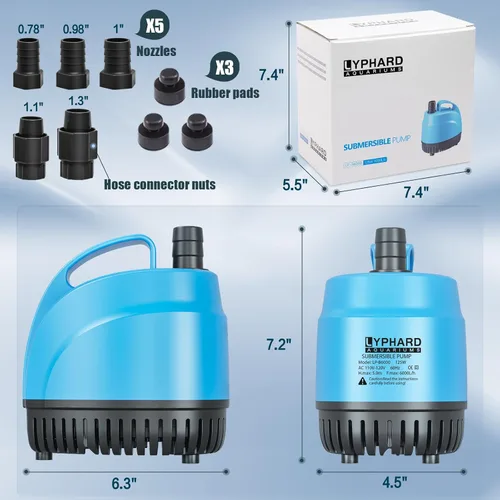 Miniatura 6 de LYPHARD AQUARIUMS Bomba de agua sumergible de 125 W, 1110 GPH de alta elevación 12.8 pies bombas de acuario para pecera, estanque, fuente