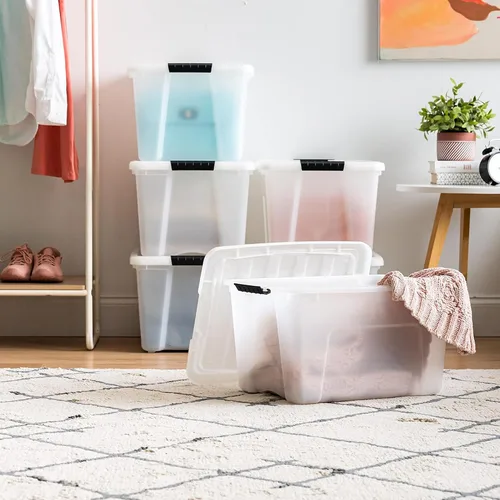 Miniatura 5 de IRIS USA Contenedores de almacenamiento de plástico apilables de 40 cuartos de galón con tapas, paquete de 6 unidades, sin BPA, fabricados en Perla