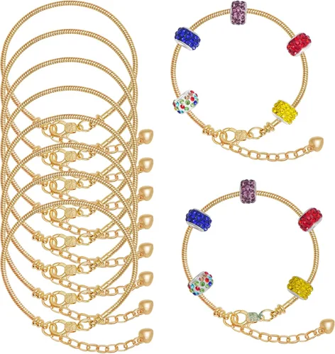 Juego de 10 pulseras de cadena chapada en oro, cadena de serpiente con corazón y langosta europea, pulsera para Navidad, bricolaje, joyería para