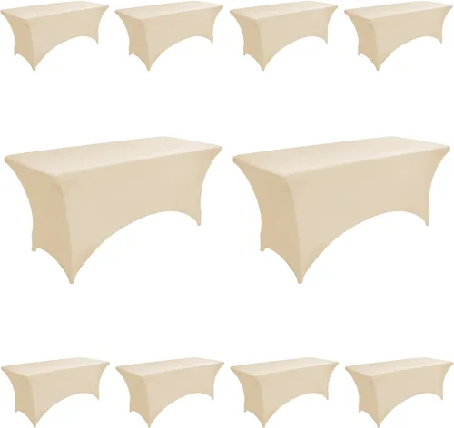 Miniatura 27 de Paquete de 2 Cubiertas de Mesa de Spandex de 4 pies para Mesas Plegables Rectangulares - Manteles Elásticos Ajustados Resistentes a las Arrugas