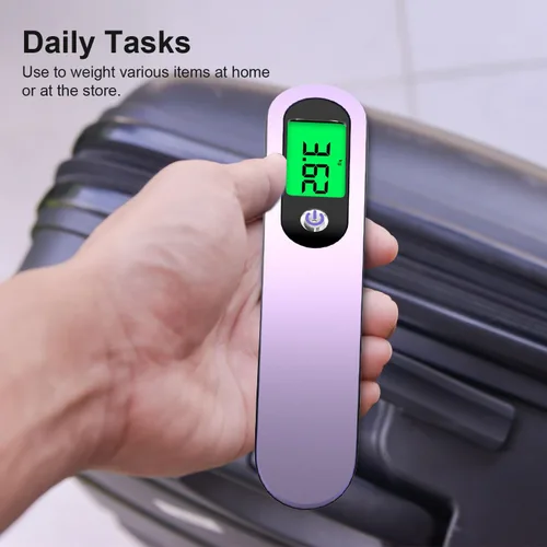 Miniatura 2 de Raabiko Báscula digital de equipaje (paquete de 2), báscula digital de equipaje de mano con capacidad de 110 libras, batería incluida, lavanda