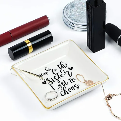 Miniatura 2 de Regalos para la mejor hermana para mujeres, plato de cerámica para anillos con texto en inglés "You Are the Sister I Got to Choice", bandeja