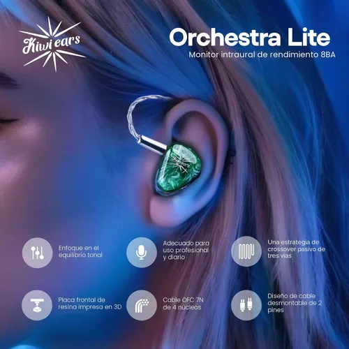 Miniatura 3 de Linsoul Kiwi Ears Orchestra Lite Performance - Monitor intrauditivo personalizado de 8BA IEM con cable OFC de cobre desmontable de 4 núcleos 7N sin