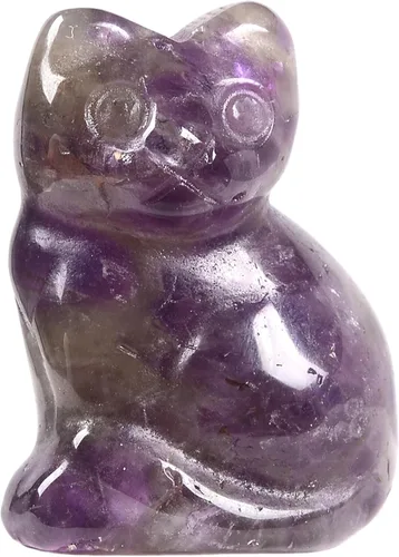 Miniatura 22 de Justinstones Escultura de gato tallada de cristal de cuarzo, estatua de gato de animal gatito de 1.181 in, mini figura de gato sentado de cristal