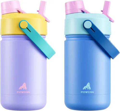 Miniatura 41 de POWCAN - Botella de agua con aislamiento de 18 onzas, con tapa de boquilla y pajilla 2 en 1, fría 24 horas, a prueba de fugas, apta para portavasos