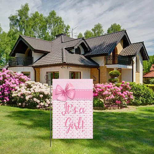 Miniatura 7 de Bandera de jardín con texto en inglés "It's A Girl" ("It's A Girl"), decoración de anuncio de nacimiento para niña, 12 x 18 pulgadas, doble cara
