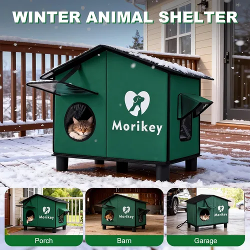 Miniatura 2 de Casa térmica para gatos para exteriores, casa aislada para gatos al aire libre con almohadilla térmica, refugio resistente a la intemperie