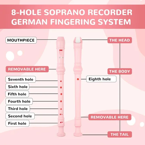 Miniatura 4 de SWAN Grabadora soprano para estudiantes principiantes – Flauta de 8 agujeros desmontable 3 piezas ABS descante grabadores con varilla de limpieza