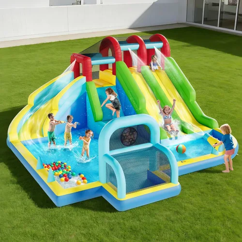 Miniatura 9 de Garvee Castillo inflable de rebote para niños, gorila de salto con soplador de aire y tobogán, castillo animoso para patio trasero familiar