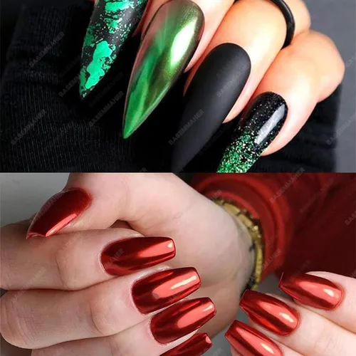 Miniatura 6 de Polvo de uñas cromado, rojo, verde, efecto espejo metálico para uñas, diseño artístico, pigmento holográfico, purpurina para decoración de manicura