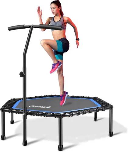 Newan Trampolín de fitness de 48 pulgadas con barra de mango ajustable, trampolín silencioso, bungee rebote, entrenamiento cardiovascular,