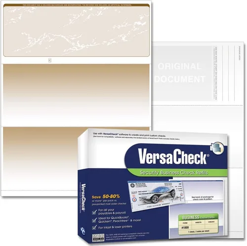 VersaCheck Checks seguros - 250 cheques de cupones comerciales en blanco - Tan Prestige - 250 hojas Formulario #1000 - Verificar en la parte superior