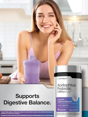 Miniatura 6 de Horbäach Probiótico para la salud digestiva de mujeres y hombres 3 mil millones de UFC 90 cápsulas Sin OMG y sin gluten