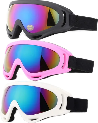 Miniatura 9 de Gafas de esquí, paquete de 3 gafas de nieve para hombres, mujeres, niños y jóvenes, protección UV400 para esquí y snowboard
