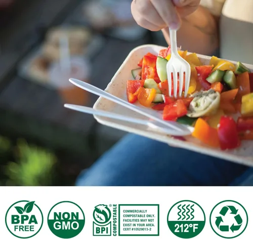 Miniatura 6 de Cuchillos 100% compostables, sin plástico, tenedores, cucharas, utensilios, los cubiertos pesados y resistentes son productos ecológicos
