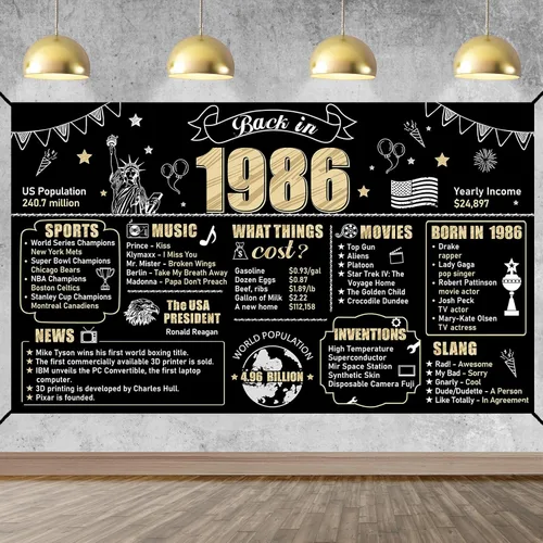 Gran decoración de cumpleaños número 40 en 1986 para hombres y mujeres, cartel de feliz cumpleaños 40, suministros de fiesta, fondo de fotos de