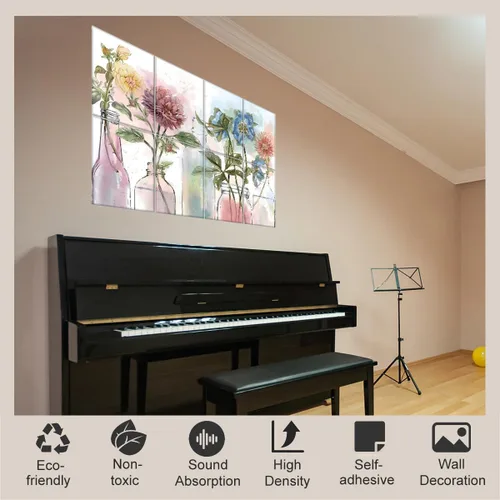 Miniatura 4 de HONORIA Paquete de 8 paneles acústicos artísticos de 48 x 32 pulgadas, paneles de pared autoadhesivos insonorizados, paneles de pared acústicos